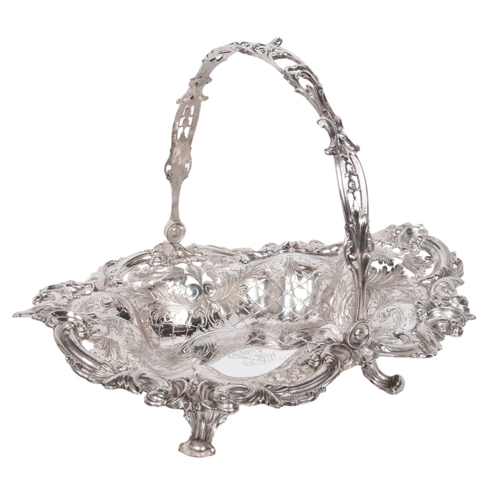 Large Antique American Sterling Silver Tiffany & Co Handled Repoussé Basket 1890