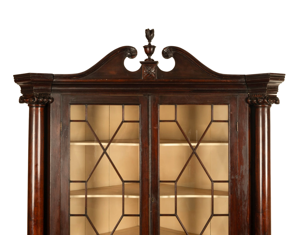 Antique American Mahogany Federal Carved Corner Cabinet East Tennessee 1820