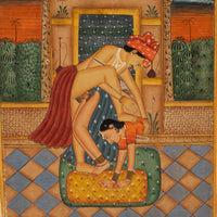 Antique 18th Century Pair Indian Hindu Erotic Kamasutra Miniature Paintings 1750