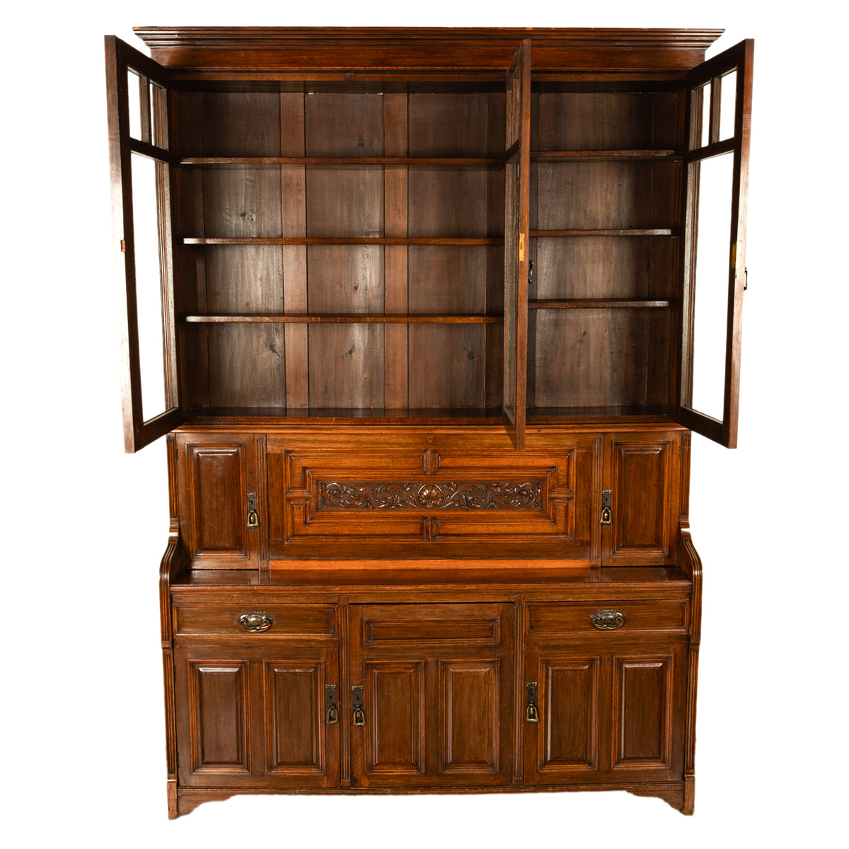 Antique Victorian Art Nouveau Carved Oak Secretary Bookcase Bibliotheque 1890