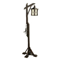 Antique Mission Arts Crafts Carved Oak Adjustable Floor Lamp Glass Lantern 1930