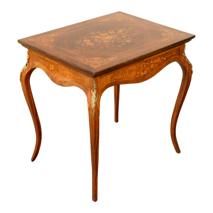Antique Louis XV Ormolu Mounted Inlaid Marquetry Rosewood Center Side Table 1890
