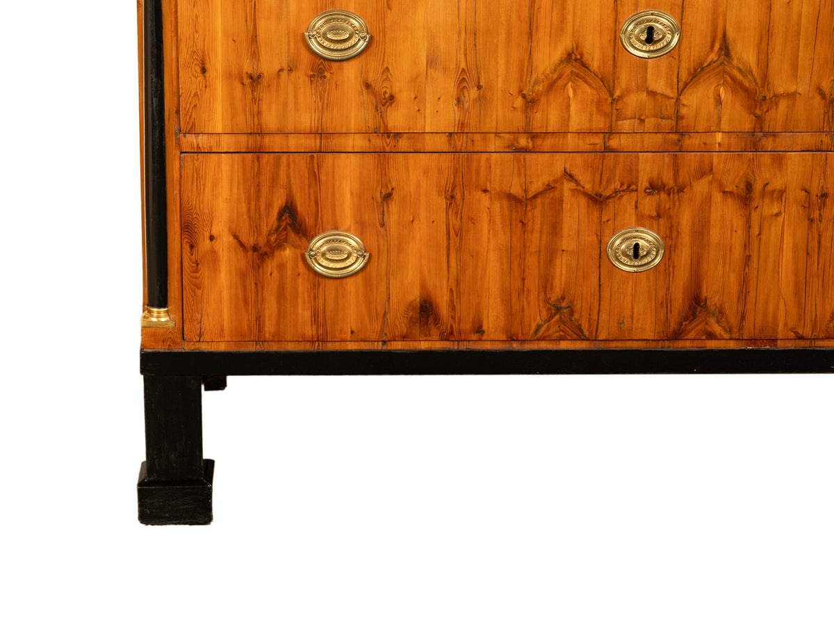 Antique Austrian Biedermeier Walnut Ebony Gilt Bronze Chest Drawers Commode 1820