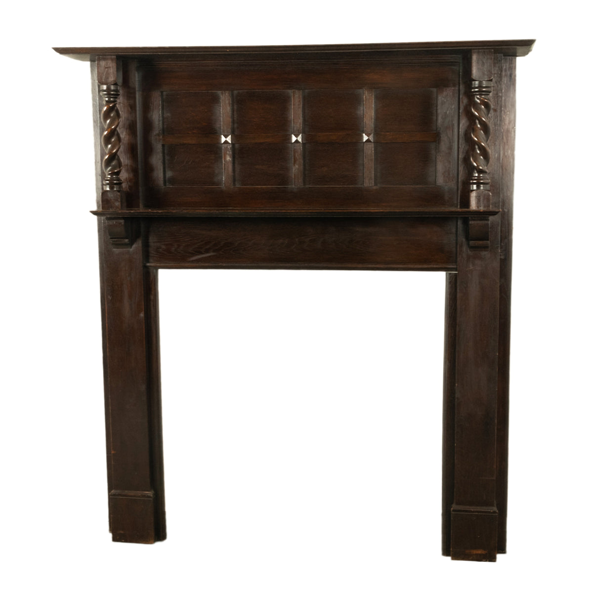 Antique American Craftsman Mission Oak Barley Twist Column Fireplace Mantel 1900