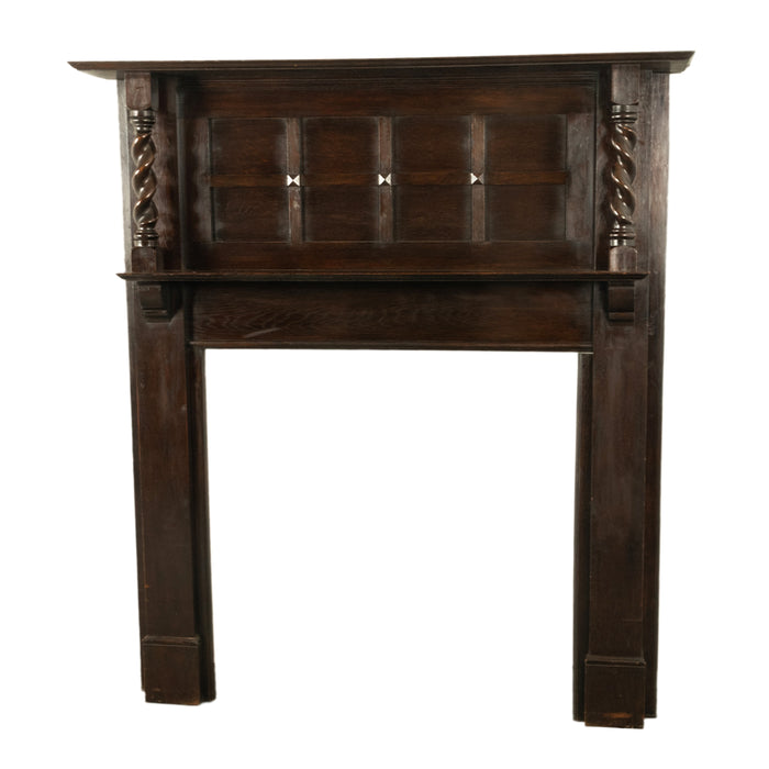 Antique American Craftsman Mission Oak Barley Twist Column Fireplace Mantel 1900