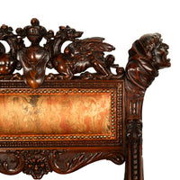 Antique Italian Hand Carved Walnut Renaissance Dragon & Knight Throne Chair 1880