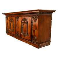 Antique 17th Century German Baroque Inlaid Carved Pine Walnut Wall Cabinet 1680
