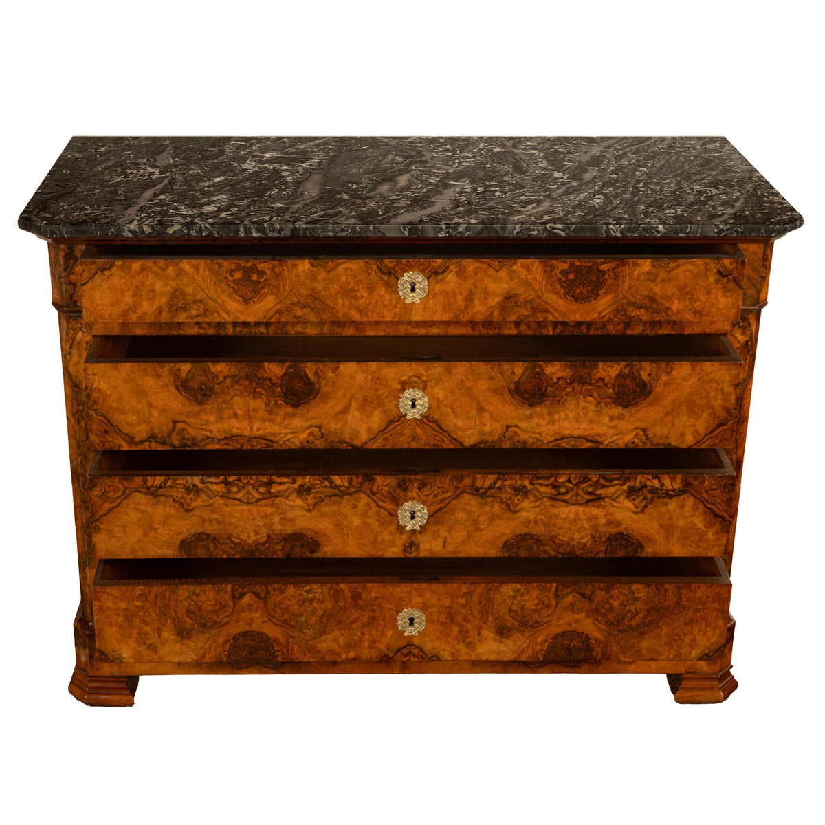Antique French Walnut & Marble Louis-Philippe Walnut Commode Chest Drawers 1840