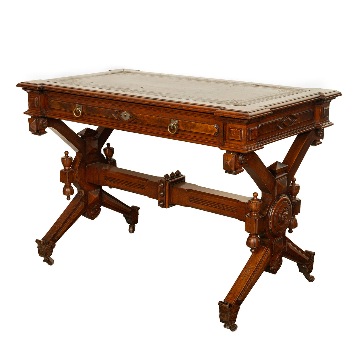 Antique American Walnut Renaissance Revival Aesthetic Movement Desk Table 1875