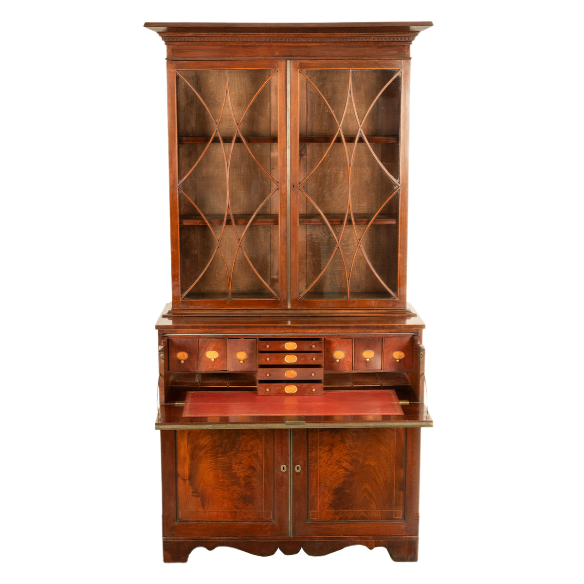 Antique Georgian Mahogany Bookcase Secretary Collectors Doctors Cabinet 1790