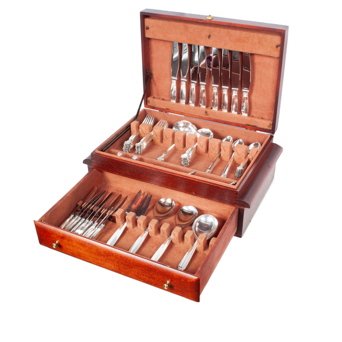 Georg Jensen Acanthus Danish Sterling Silver 69 Piece Flatware Dining Set for 8