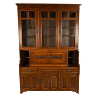 Antique Victorian Art Nouveau Carved Oak Secretary Bookcase Bibliotheque 1890