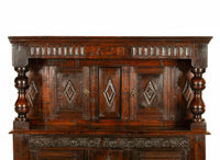 Antique English 17th Century Jacobean Charles I Carved Oak Court Cupboard Cabinet 1630