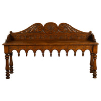 Antique English 19th Century Victorian Carved Oak Hall Window Seat Bench 1890