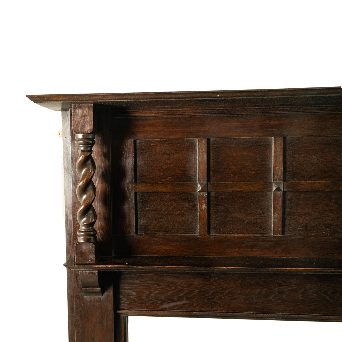 Antique American Craftsman Mission Oak Barley Twist Column Fireplace Mantel 1900