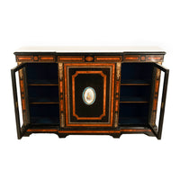 Antique French Napoleon III Ebony Ormolu Marble Sevres Porcelain Inlaid Credenza Cabinet 1860