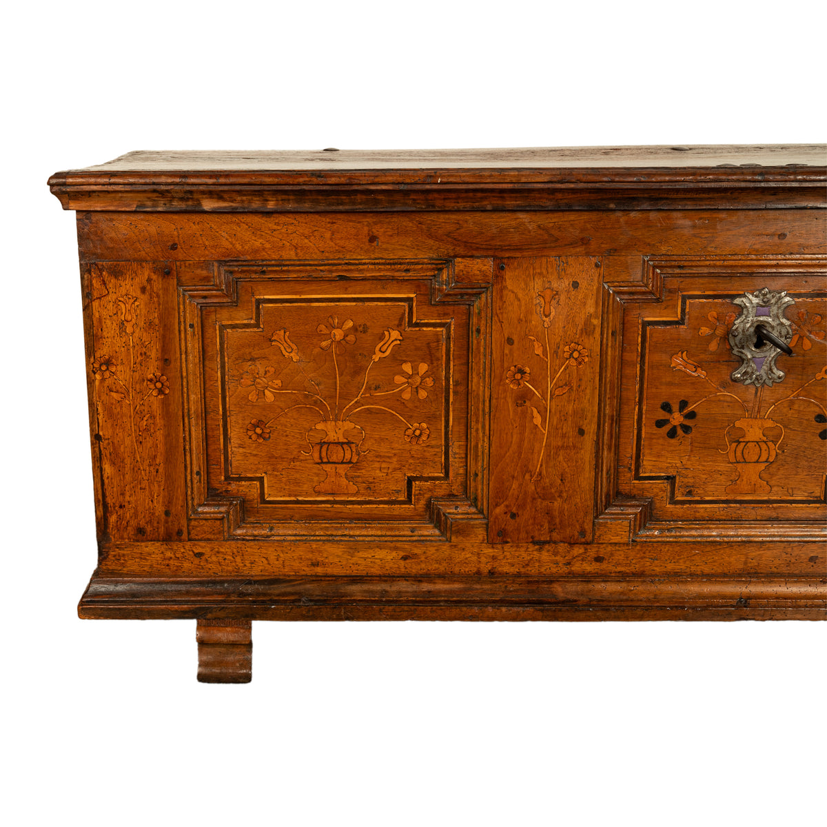 Antique German Baroque Inlaid Marquetry Dowry Chest Coffer Trunk Seat Bench 1700