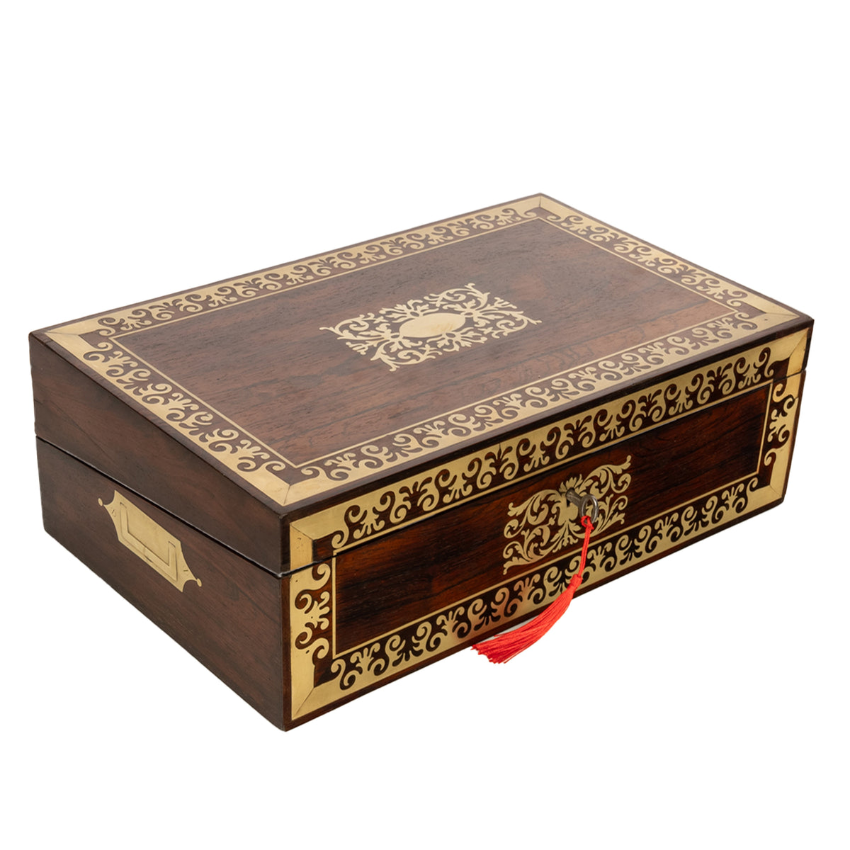 Fine Antique Regency Rosewood Inlaid Brass Campaign Writing Box Desk Slope 1830