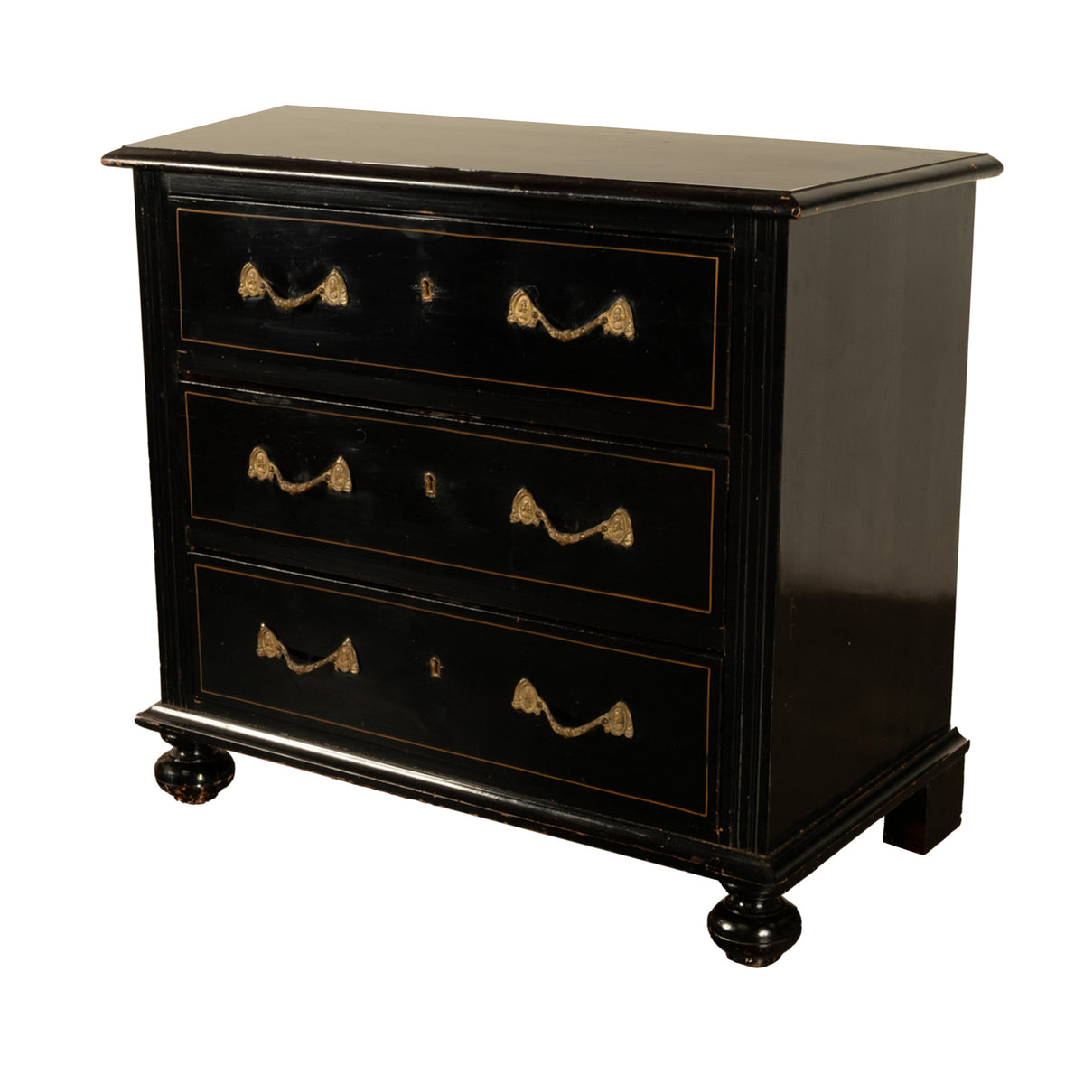 Antique Early 19th C Regency Ebonized Japanned Lacquered Pine Chest Drawers 1820