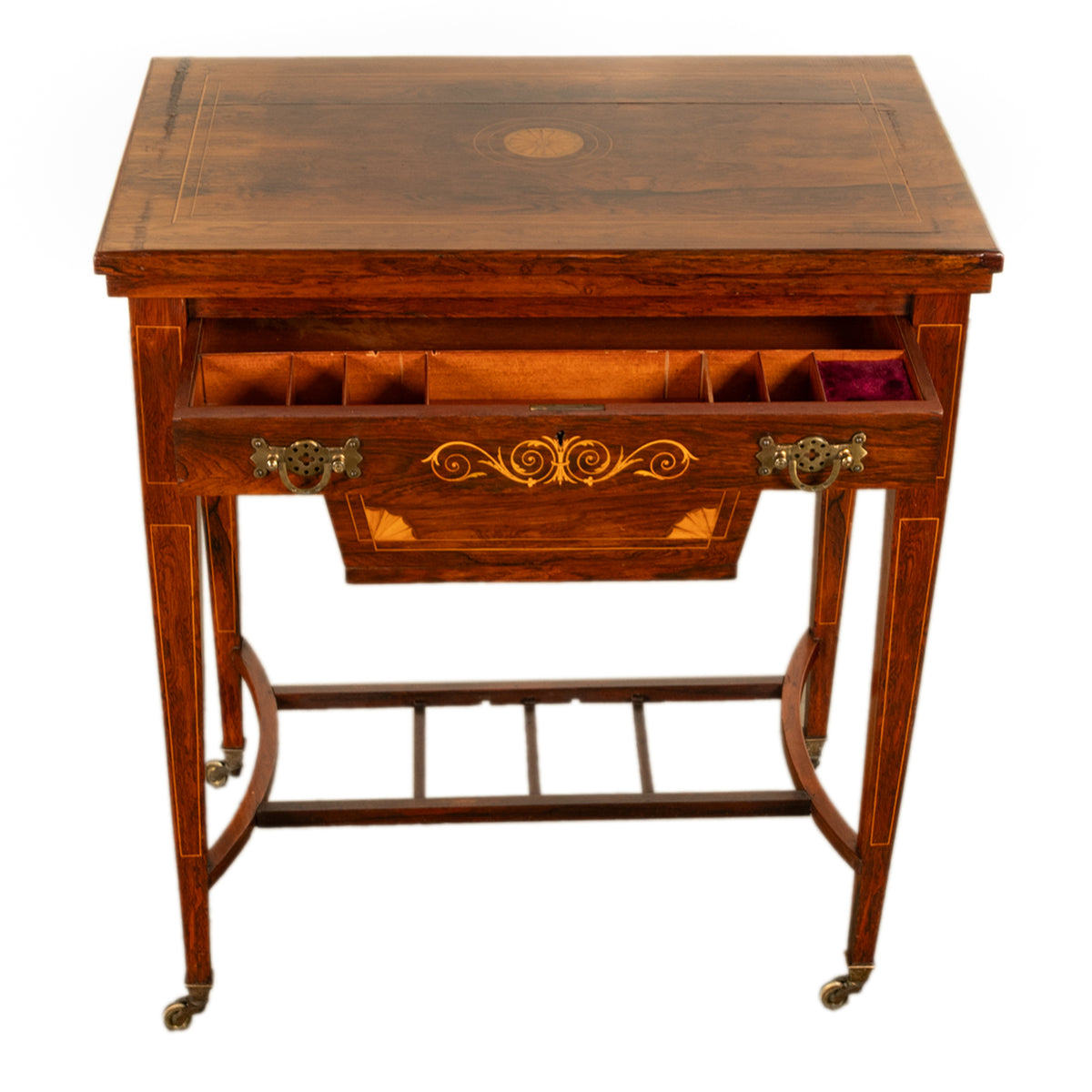 Antique Rosewood Regency Inlaid Chess Backgammon Cribbage Game Sewing Table 1890