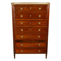 Tall Antique 19thC French Louis XVI Semainier Mahogany Marble Chest Drawers 1880
