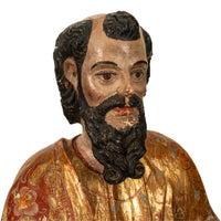 Antique 18th Century Spanish Colonial Lifesize Saint Paul Carved Estofado Statue Santo 1750
