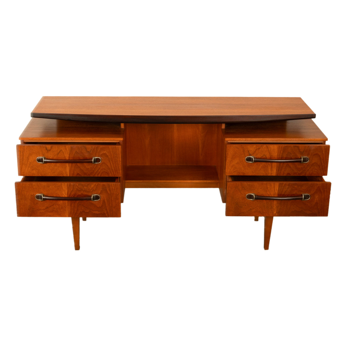 Vintage Danish Mid Century Modern Teak Four Drawer Desk with Floating Top 1965