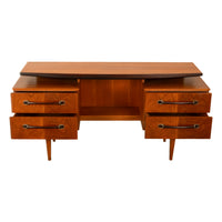 Vintage Danish Mid Century Modern Teak Four Drawer Desk with Floating Top 1965