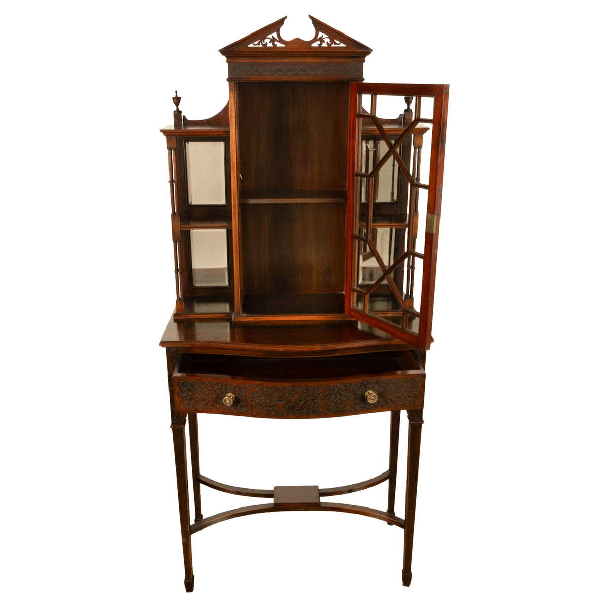 Antique Chippendale Mahogany Carved Display Case Cabinet Vitrine on Stand 1895