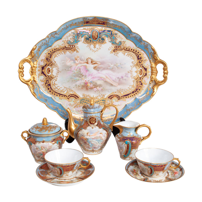 Antique French Sevres Handpainted & Gilded Porcelain Neoclassical 8 Piece Tete-a-Tete Tea Set 1900