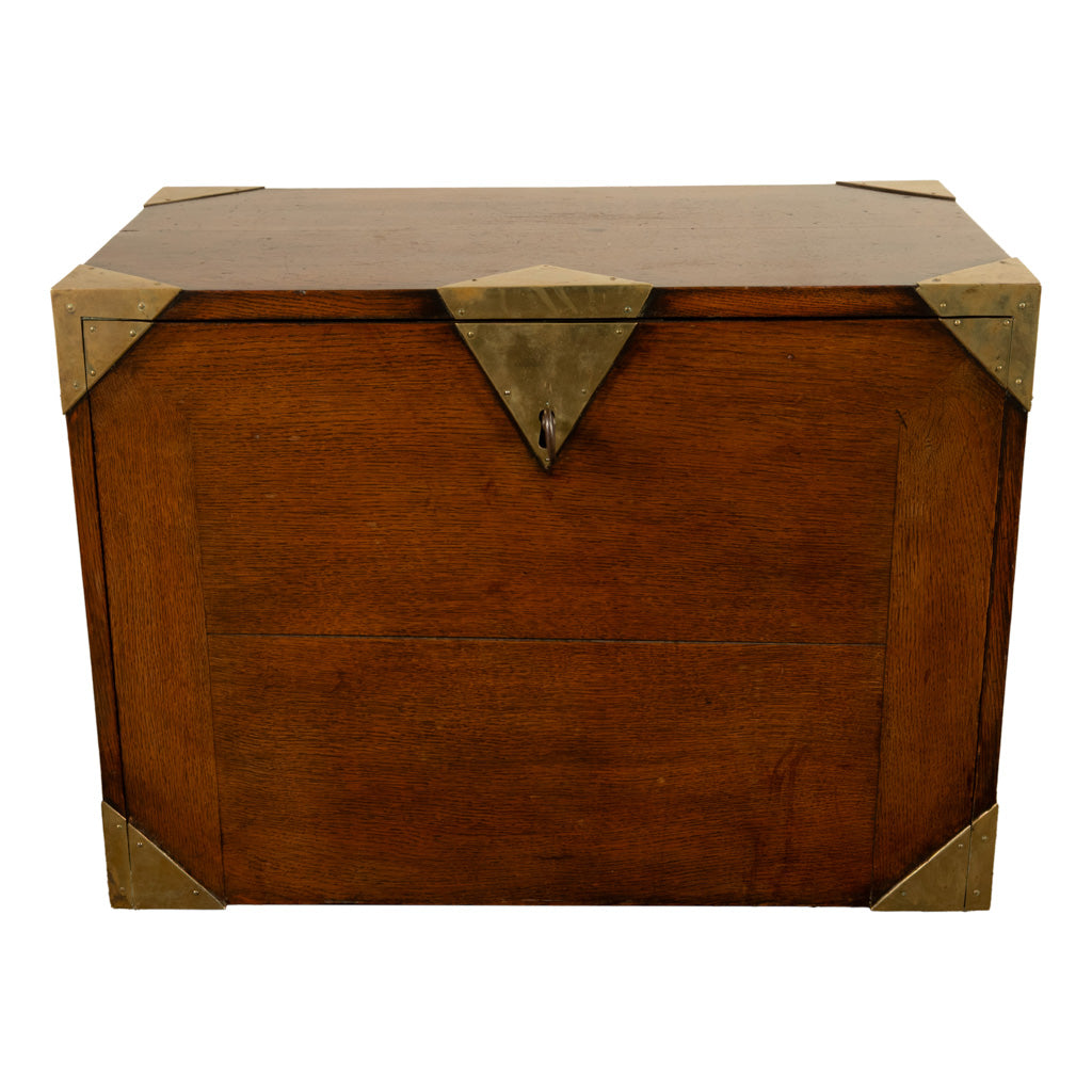 Antique 19th Century Oak Brass Campaign Chest Document Captain's Strong Box 1780