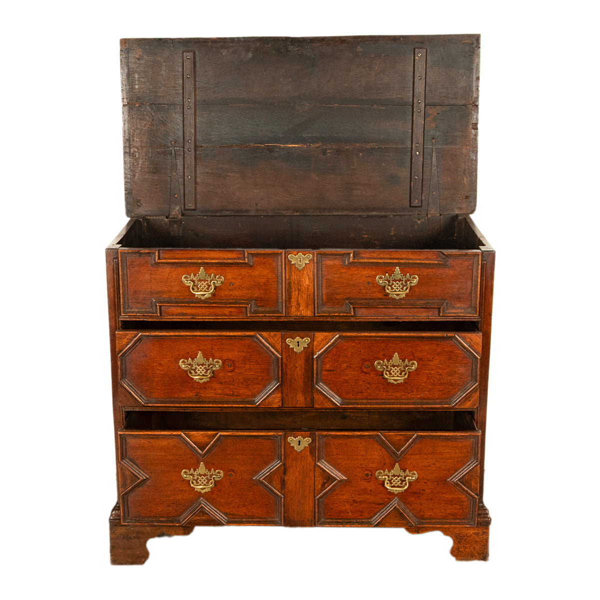 Antique 18th Century William & Mary Oak Geometric Mule Chest of Drawers 1700