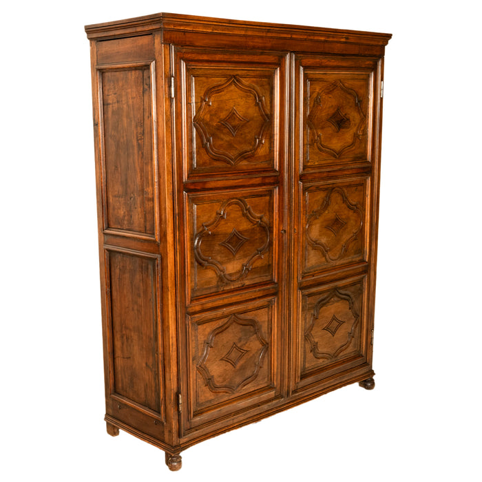 Antique 18th Century French Carved Walnut 2 Door Bonnetiere Armoire Cabinet 1780