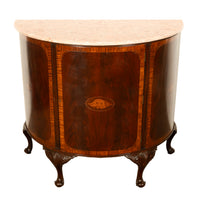 Antique Mahogany Marble Top Demi-Lune Marquetry Inlaid Drinks Cabinet or Server, Circa 1900