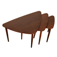 Danish Teak Mid Century Modern 'Guitar Pick' set of 3 Nesting Tables by Mogens Kold Mobelfabrik 1960s