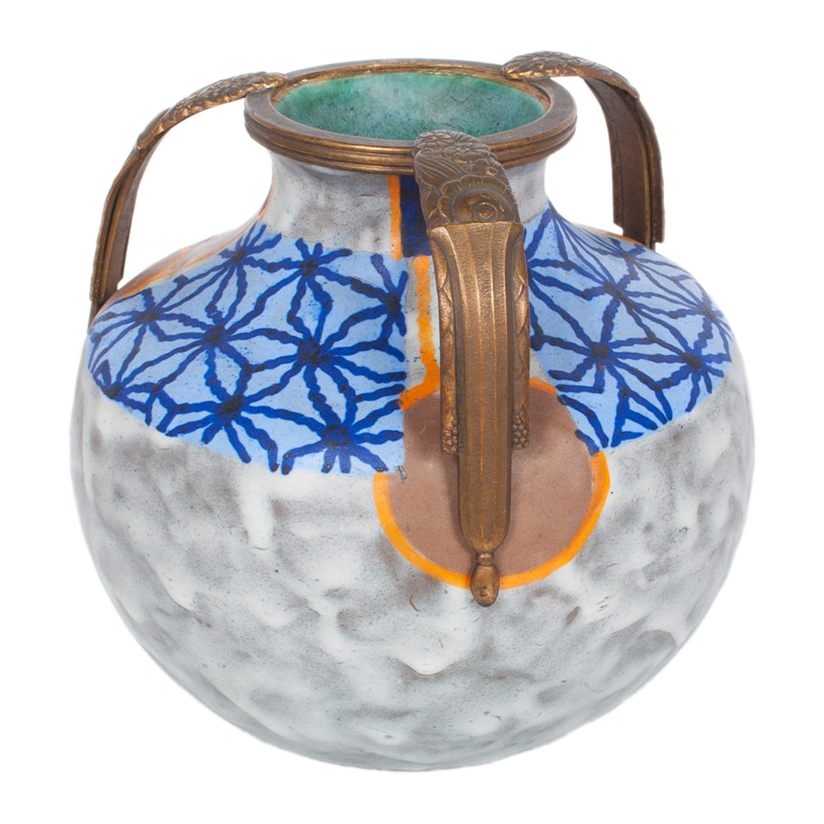 Antique French Art Deco Stoneware Pottery & Gilt Bronze Vase by André Villien 1925