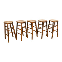 Antique Set of Five Antique Arts & Crafts Turned Elm Bar Sadle Seat Stools 1900