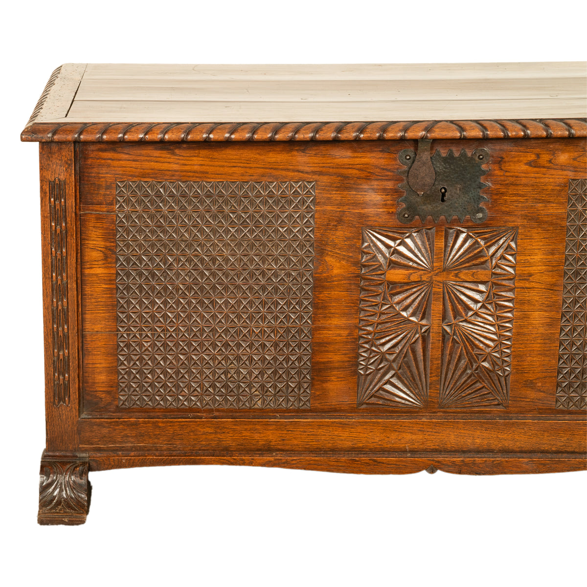 Antique French Gothic Revival Carved Oak Dowry Coffer Chest Bench Seat 1820