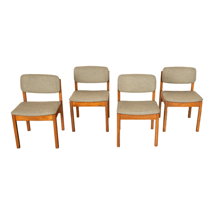 Mid Century Modern Danish Jens Risom Set 4 Teak Dining Chairs 1960 Newly Re-upholstered