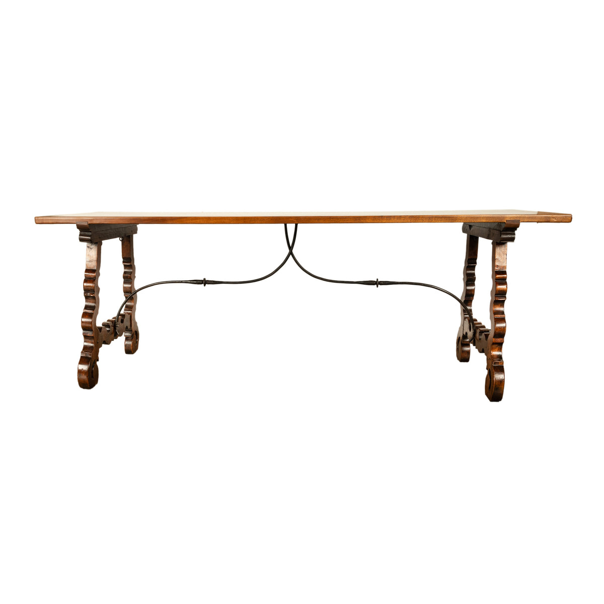 Antique 18th Century Spanish Walnut & Iron Dining Refectory Trestle Table 1780