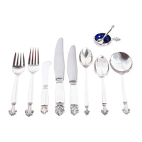 Georg Jensen Acanthus Danish Sterling Silver 69 Piece Flatware Dining Set for 8