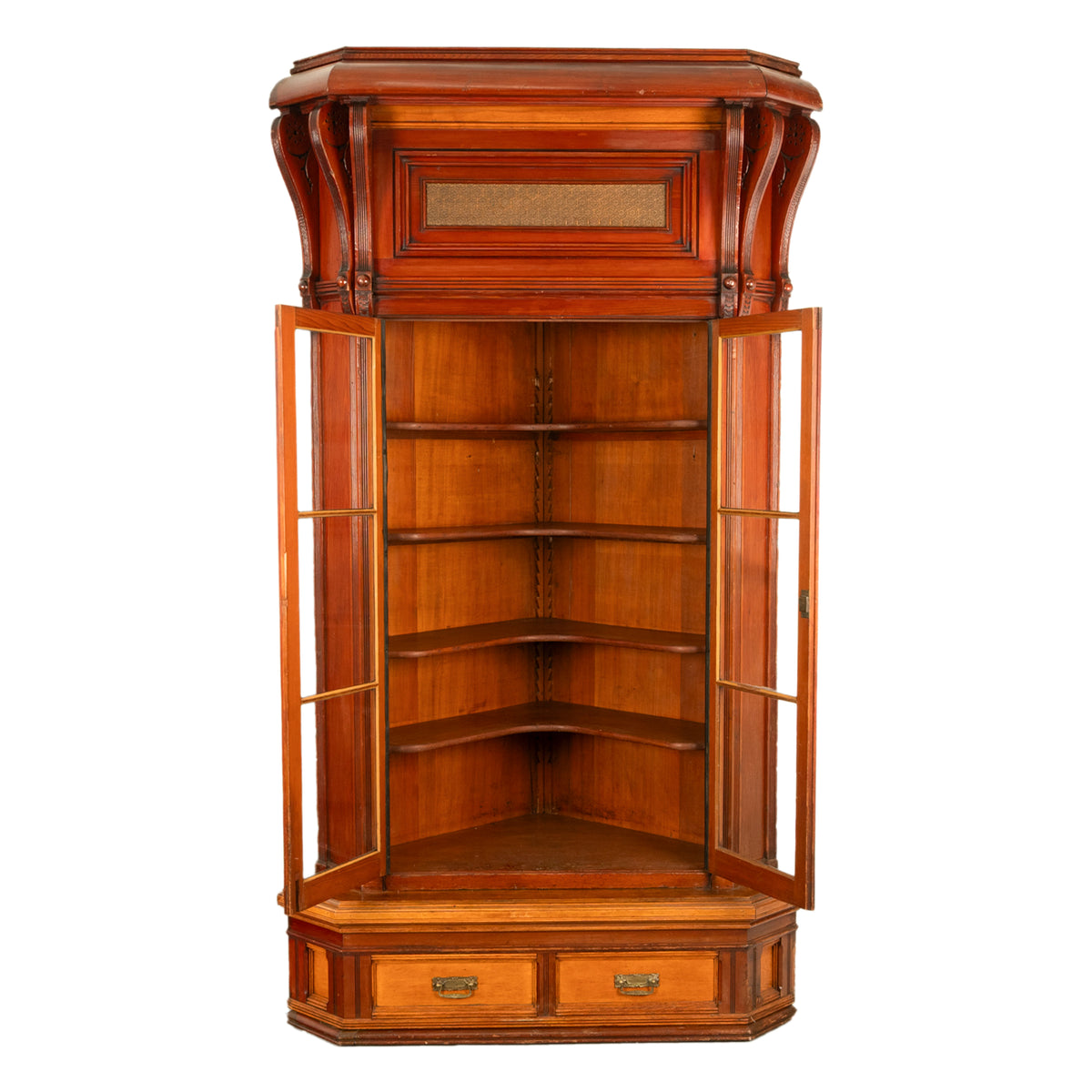 Antique Monumental Victorian Mansion Eastlake Fir Corner Cupboard Cabinet Oregon,  circa 1882