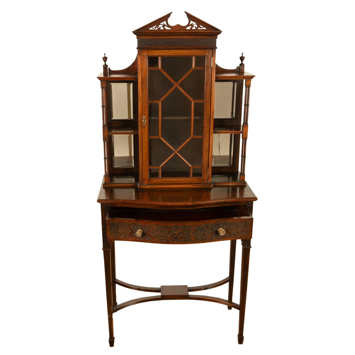Antique Chippendale Mahogany Carved Display Case Cabinet Vitrine on Stand 1895