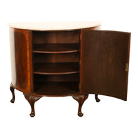 Antique Mahogany Marble Top Demi-Lune Marquetry Inlaid Drinks Cabinet or Server, Circa 1900