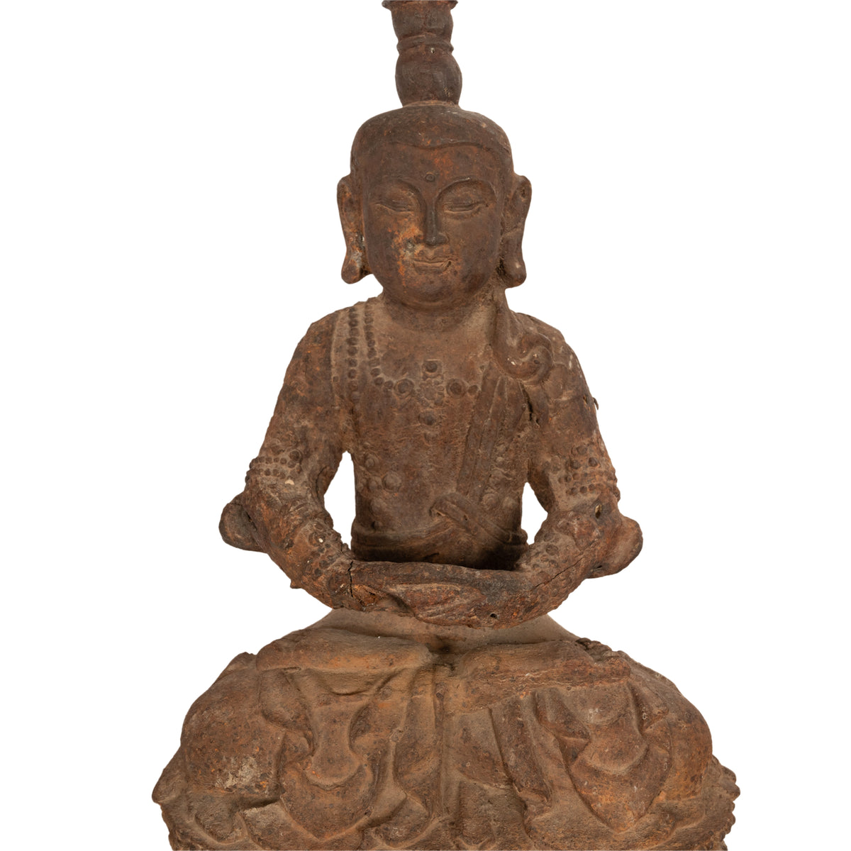 Ancient Antique 14th Century Chinese Ming Dynasty Cast Iron Taoist Buddha Statue