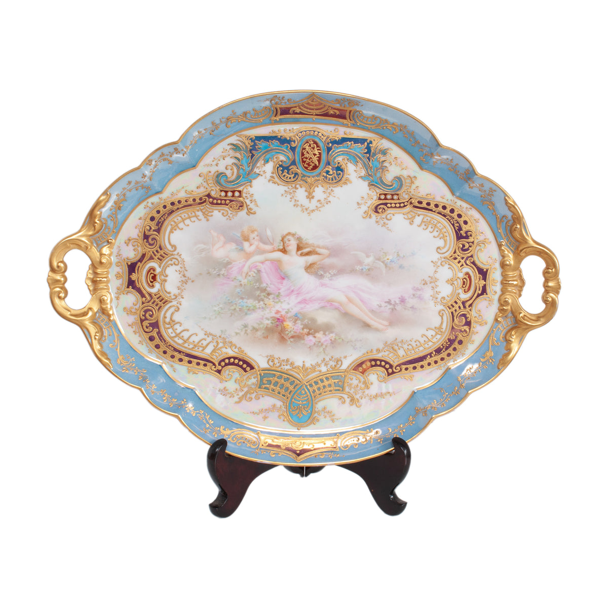 Antique French Sevres Handpainted & Gilded Porcelain Neoclassical 8 Piece Tete-a-Tete Tea Set 1900