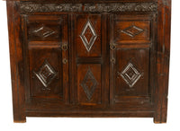 Antique English 17th Century Jacobean Charles I Carved Oak Court Cupboard Cabinet 1630