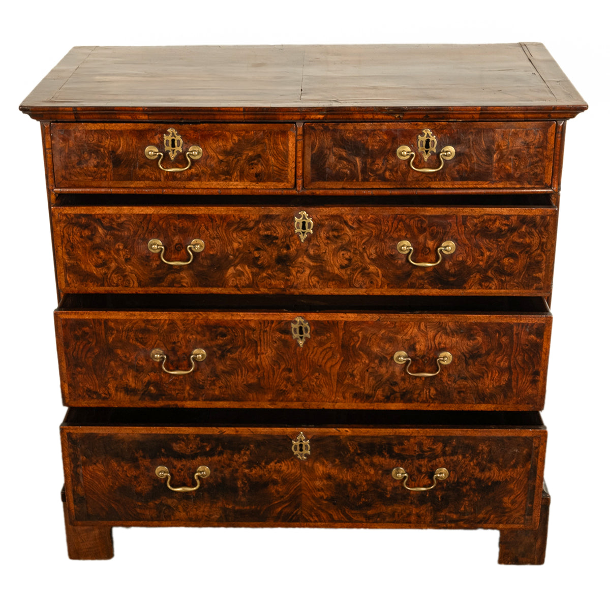 Antique 18th Century English George II Burl Elm Chest of Drawers Dresser 1750