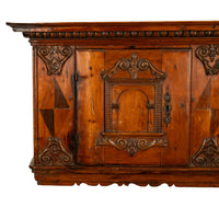Antique 17th Century German Baroque Inlaid Carved Pine Walnut Wall Cabinet 1680