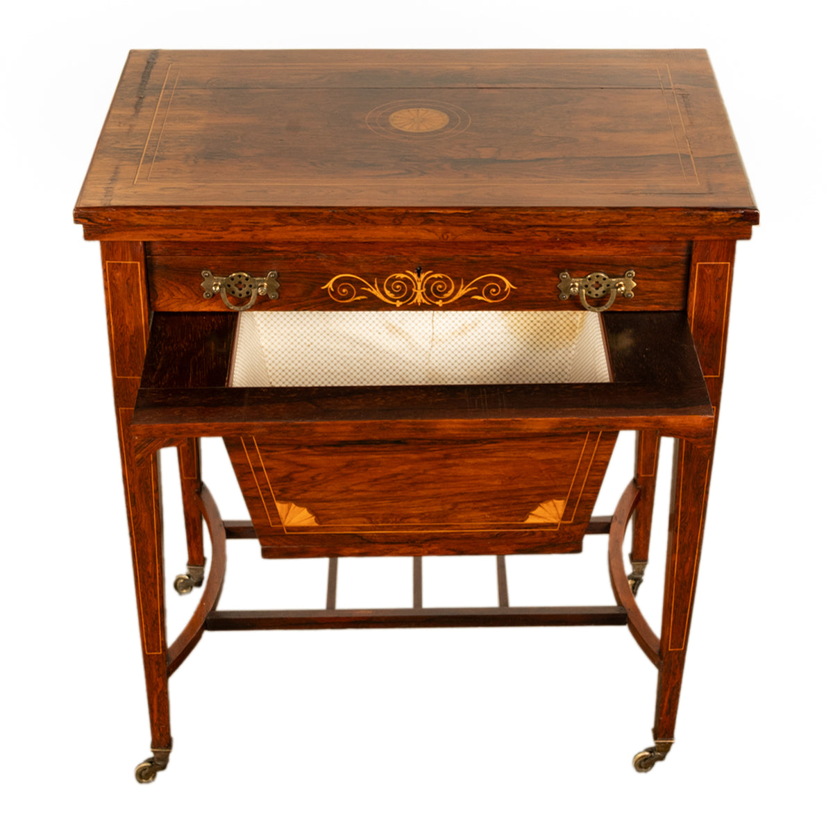 Antique Rosewood Regency Inlaid Chess Backgammon Cribbage Game Sewing Table 1890